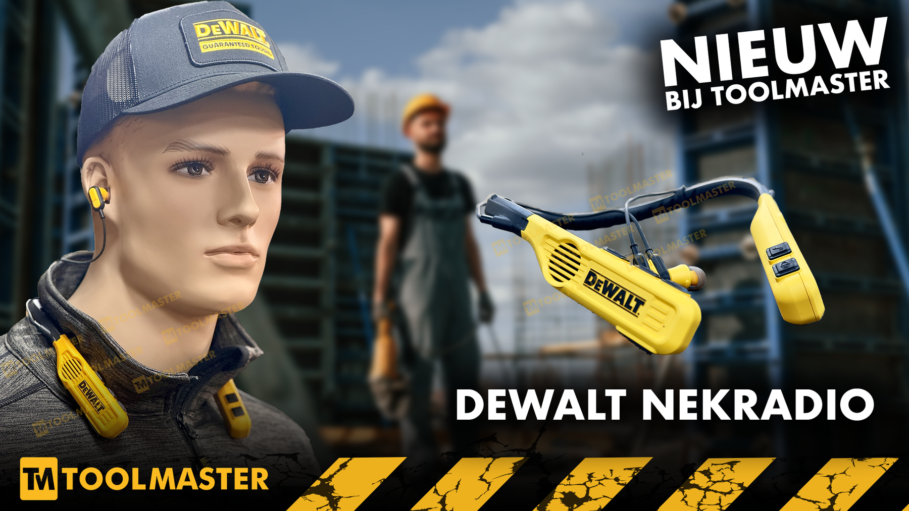 DeWALT nieuwste neckband met speakers en headset.